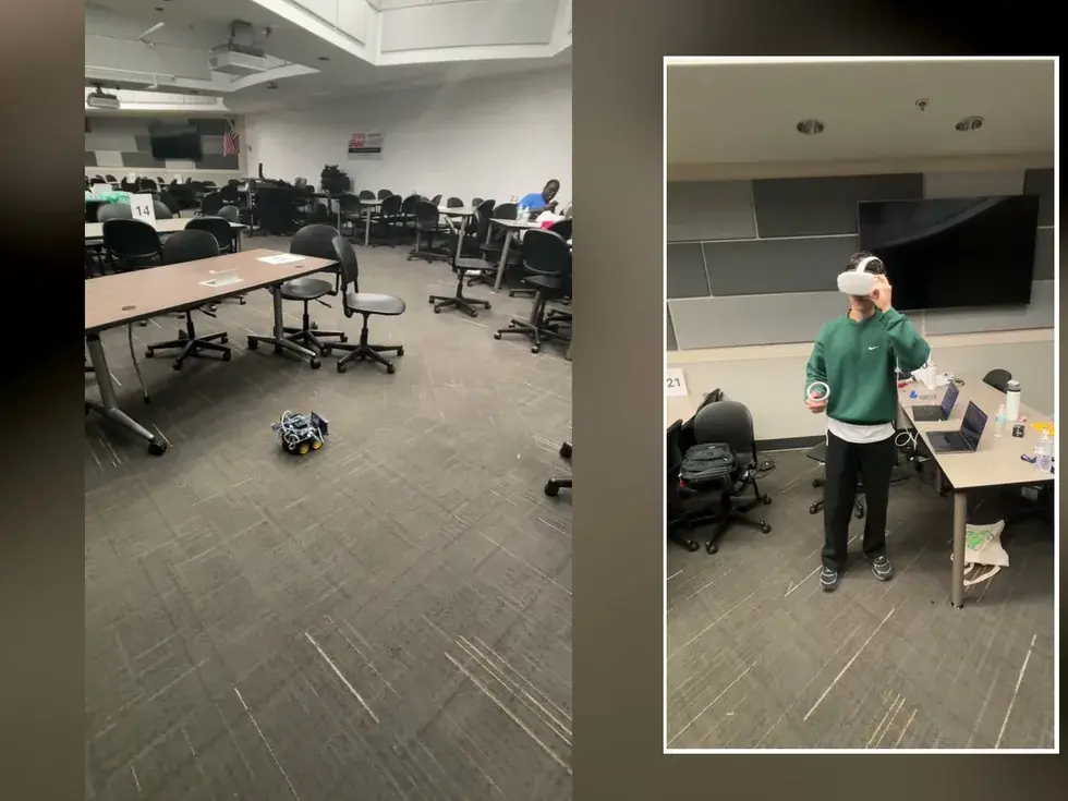 Farsight's operator in a VR headset driving the rescue rover