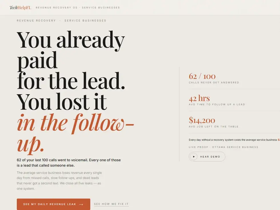 The TechHelpFL site: You already paid for the lead, you lost it in the follow-up, beside its recovery stats.